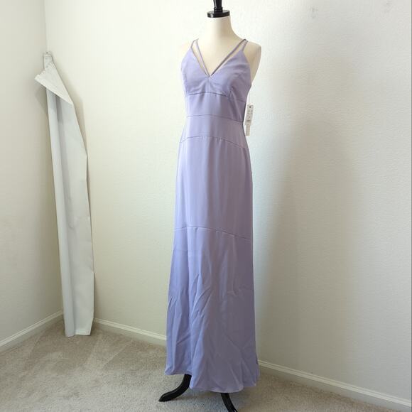 Nicole Miller Dress 4 Purple Lavender Strap Cage V-Neck Formal Maxi Floor Length - Picture 8 of 14